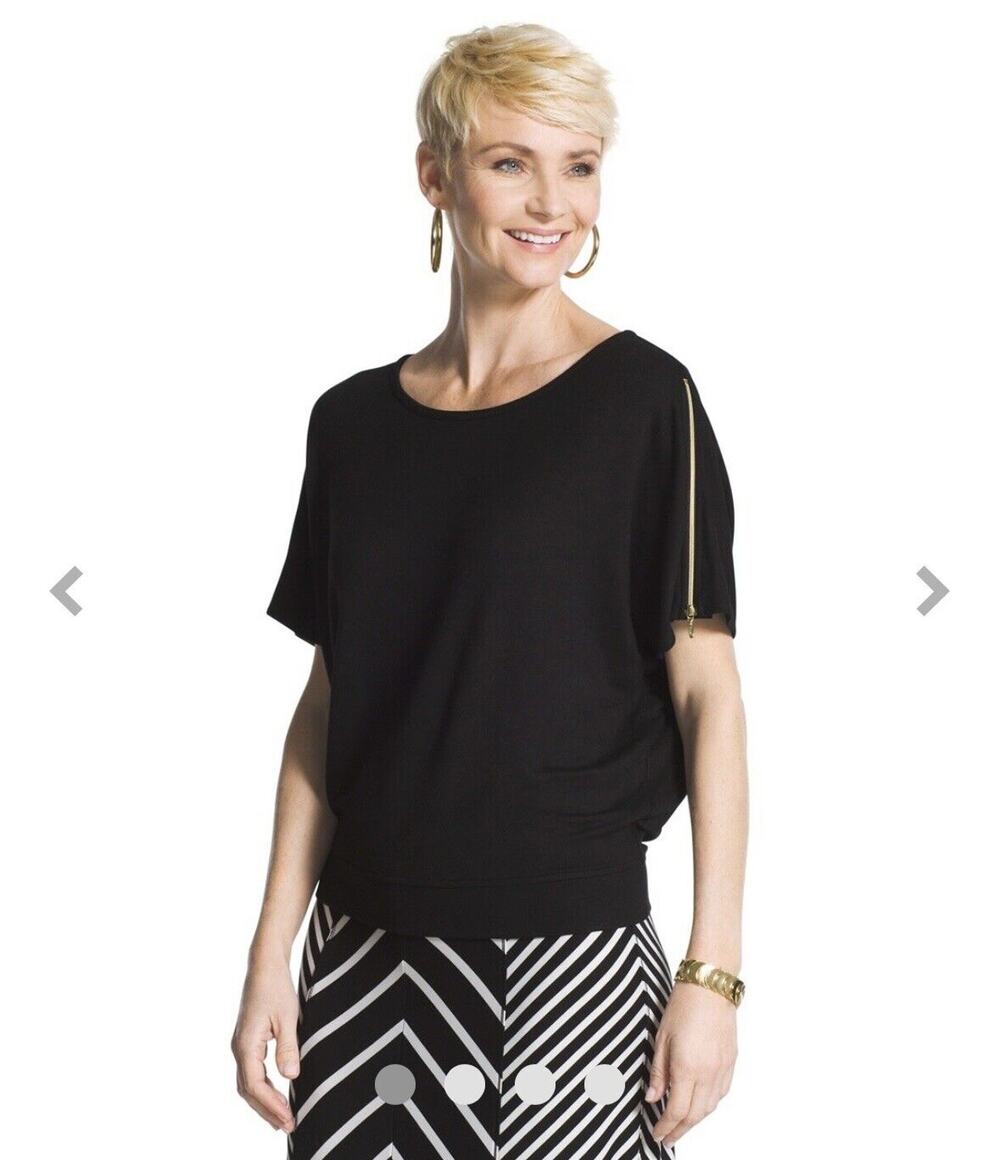 Chico's Zenergy Women's Joan Jersey Knit Top Size 0/S/4 Black NWT French Terry